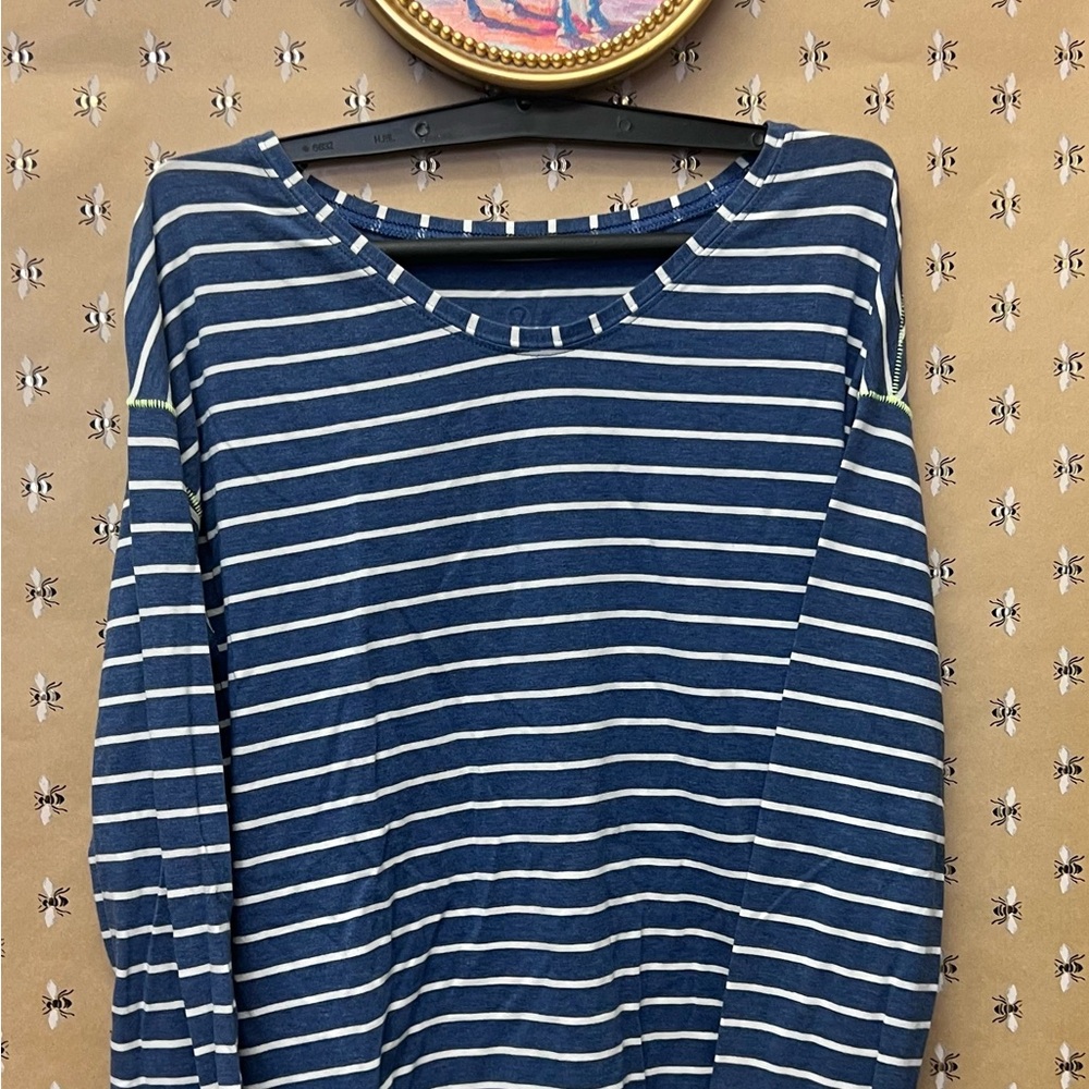 Navy and White Striped Women's Top
